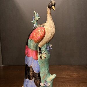 10” Vintage Japanese Porcelain Figurine Statue Multicolored Painted Peacock